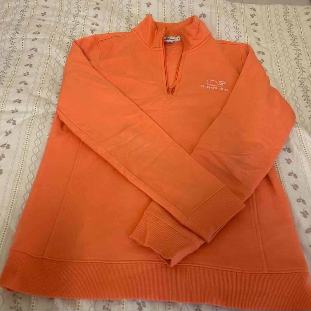 Vineyard Vines Orange Zip Up Sweater with Stand-Up Collar